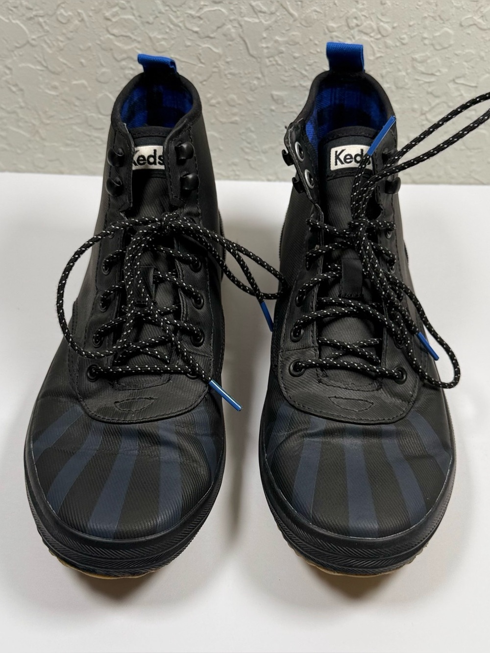 Keds Black Waterproof Duck Boots Lace Up Size 9 Plaid Lined